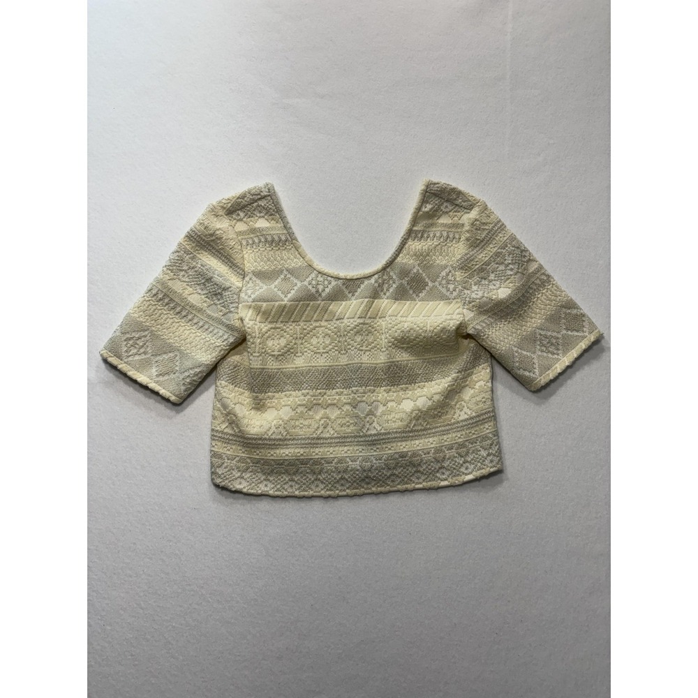 Rebecca Minkoff Blouse Womens M Beige James Top Scoop Neck Cropped Glitter Knit